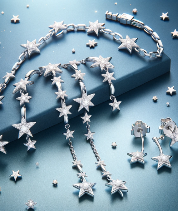 Star-Themed White Gold Earrings