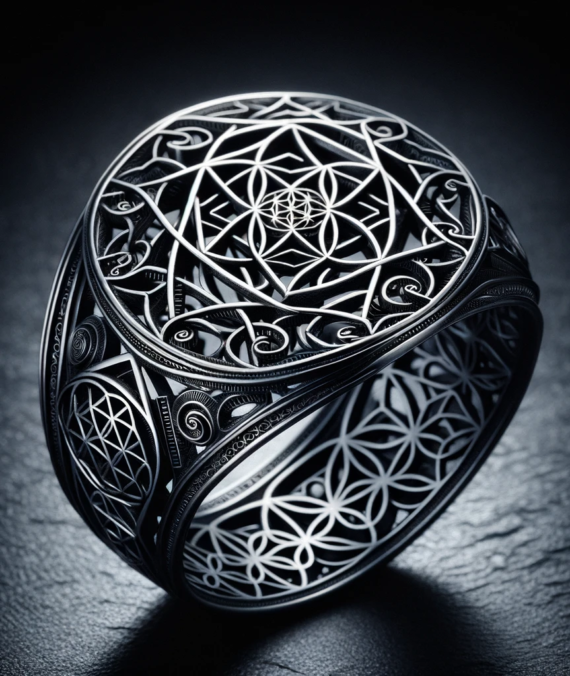 Filigree dark silver ring