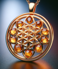 Flower of Life Gold Pendant with Citrine