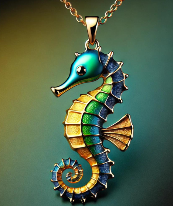 Gold Seahorse in Stained Glass
